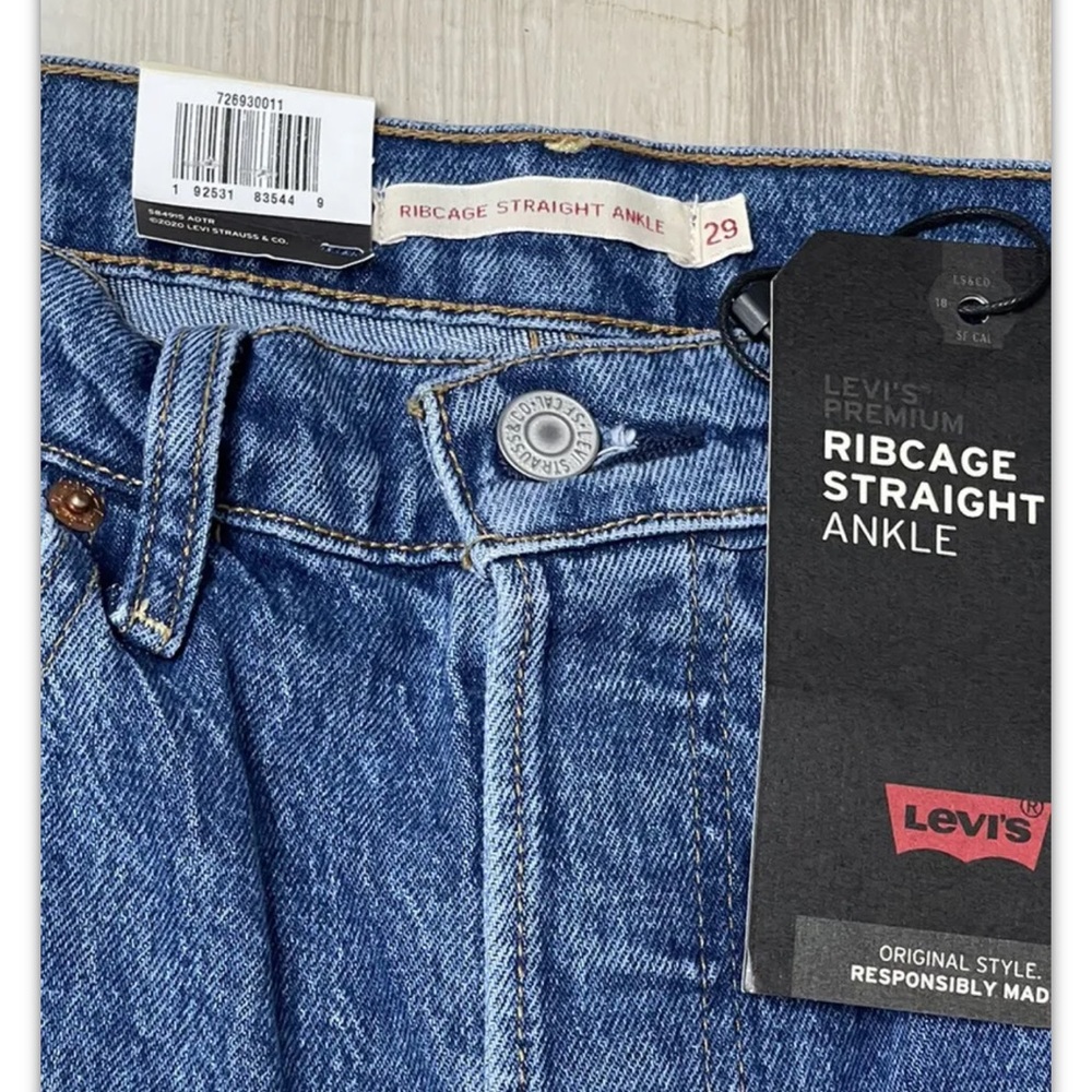 Levis Premium Women Denim Jean 29 Ribcage Straight Ankle Blue Button Fly Hi Rise - Picture 9 of 11